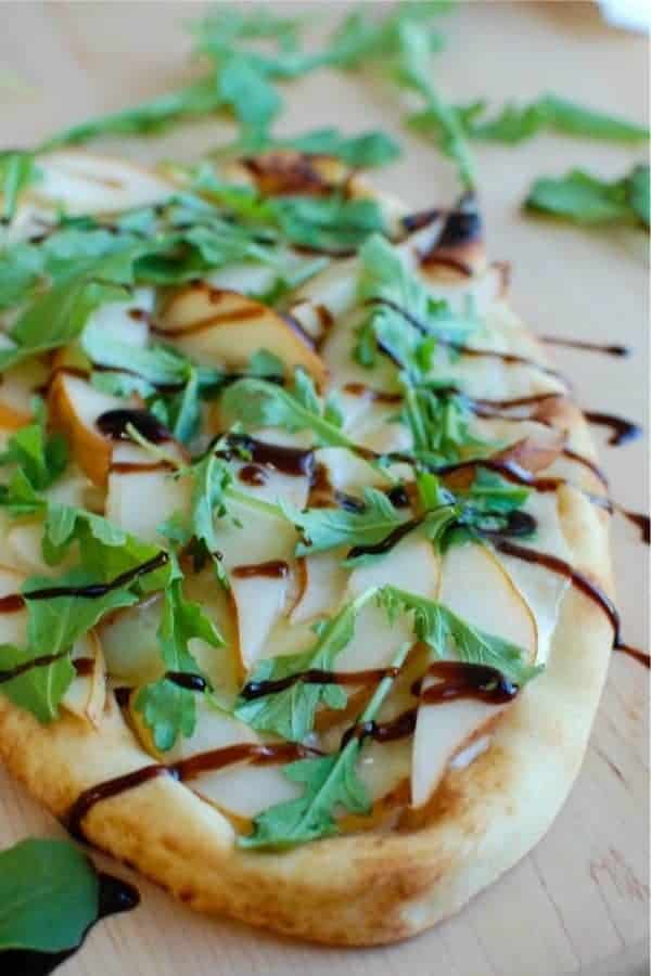 Warm Pear Brie Arugula Naan