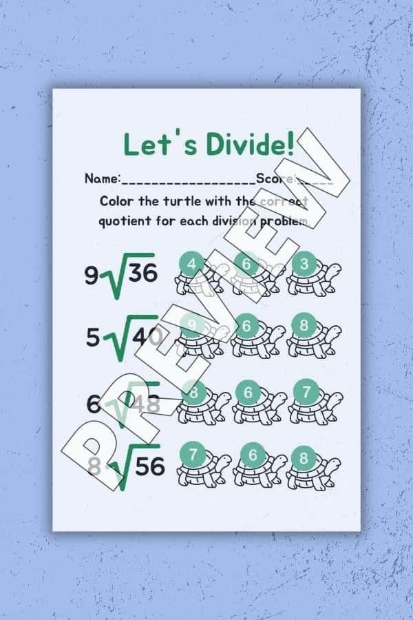 DIVISION GREEN ILLUSTRATIVE WORKSHEET PRINTABLE