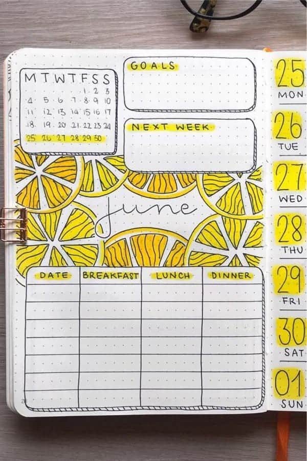 Lemon Themed Bujo Tracker