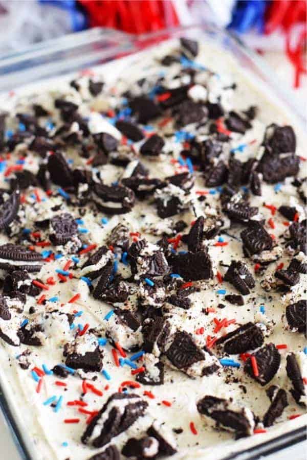 No Bake Fireworks Oreo Cheesecake Bars