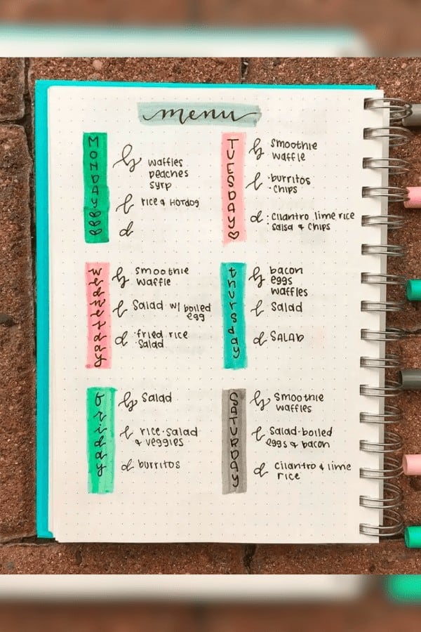 Pink & Blue Meal Plan Layout