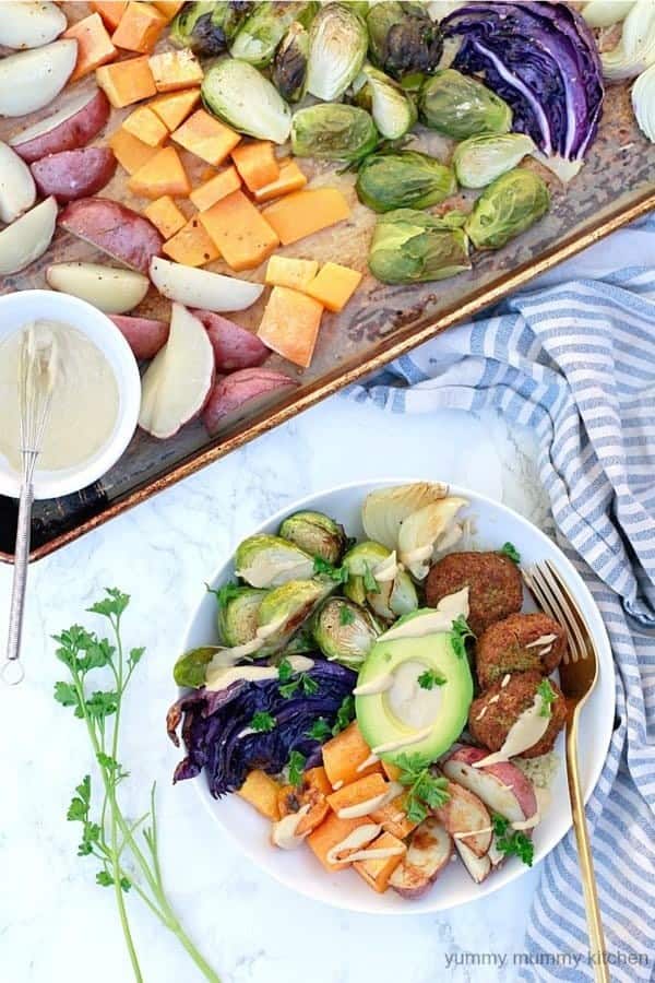 Sheet Pan Buddha Bowls with Tahini Sauce