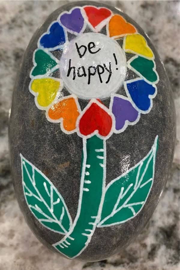 Be Happy Flower Painted Stone