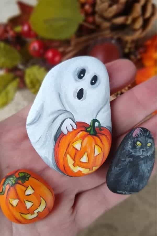 Ghost Painted Rock For Halloween