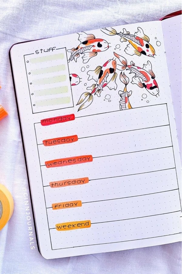 Koi Fish Themed Weekly Spread