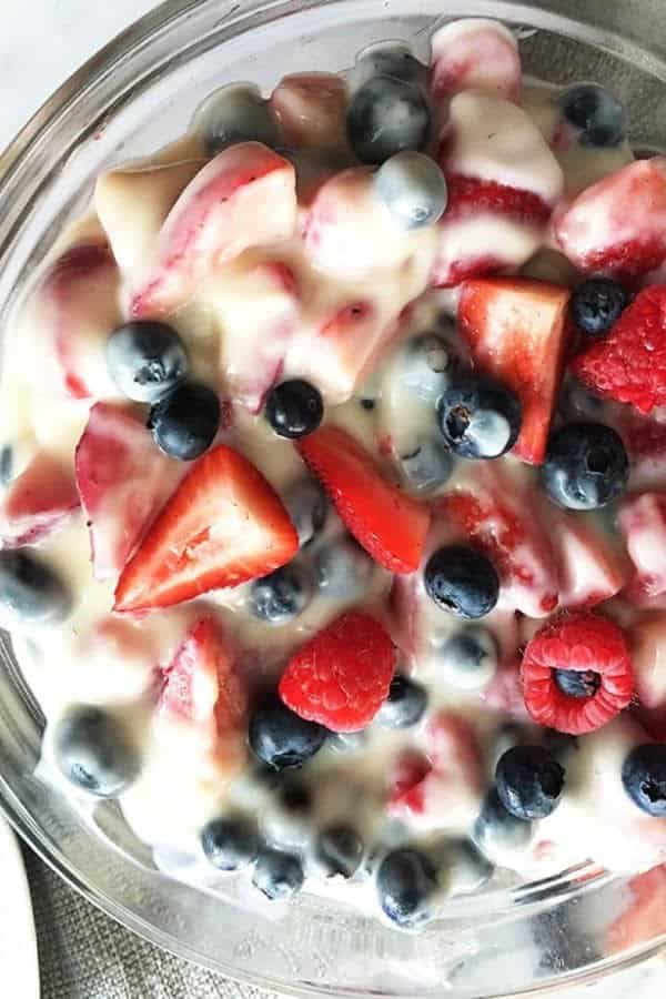 RED WHITE AND BLUE CHEESECAKE SALAD