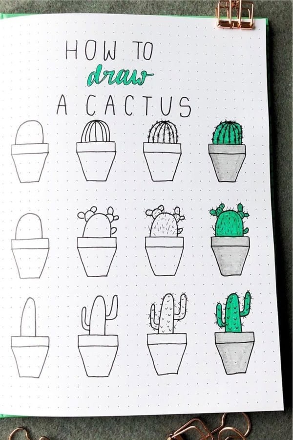 How To Draw A Potted Cactus