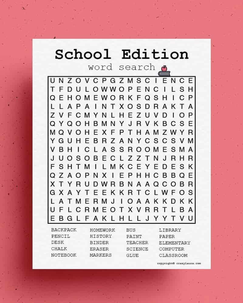 School Word Search Hard