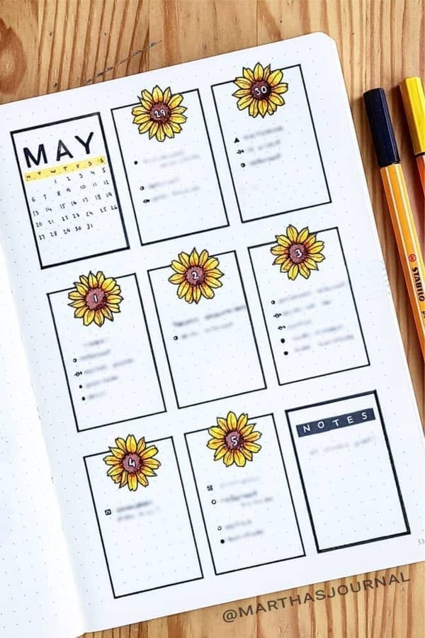 Weekly Spread With Sunflower