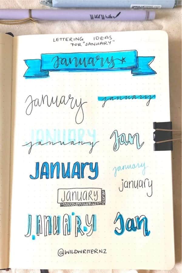 Blue January Bullet Journal Titles