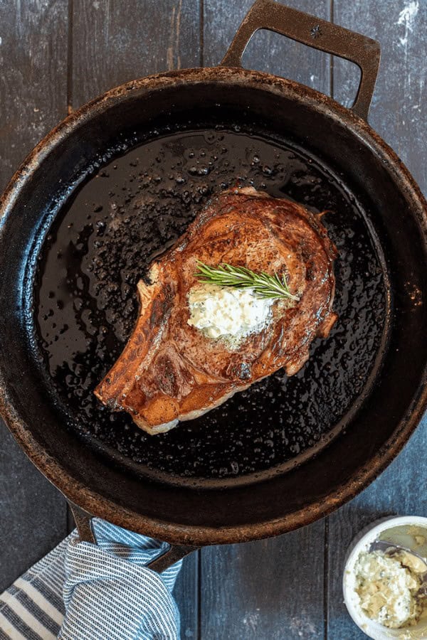 Pan-Seared Ribeye Steak with Blue Cheese Butter