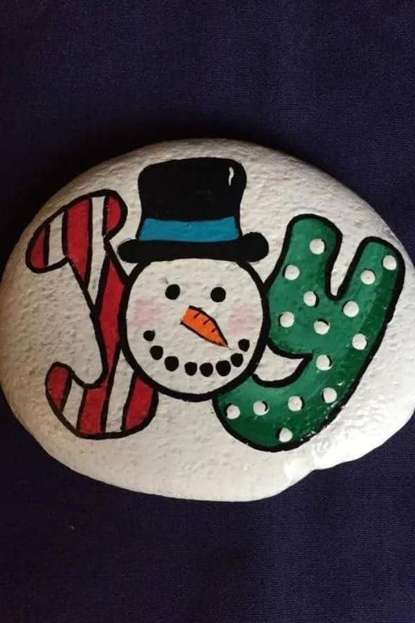 SNOWMAN ‘JOY’ PAINTED ROCK