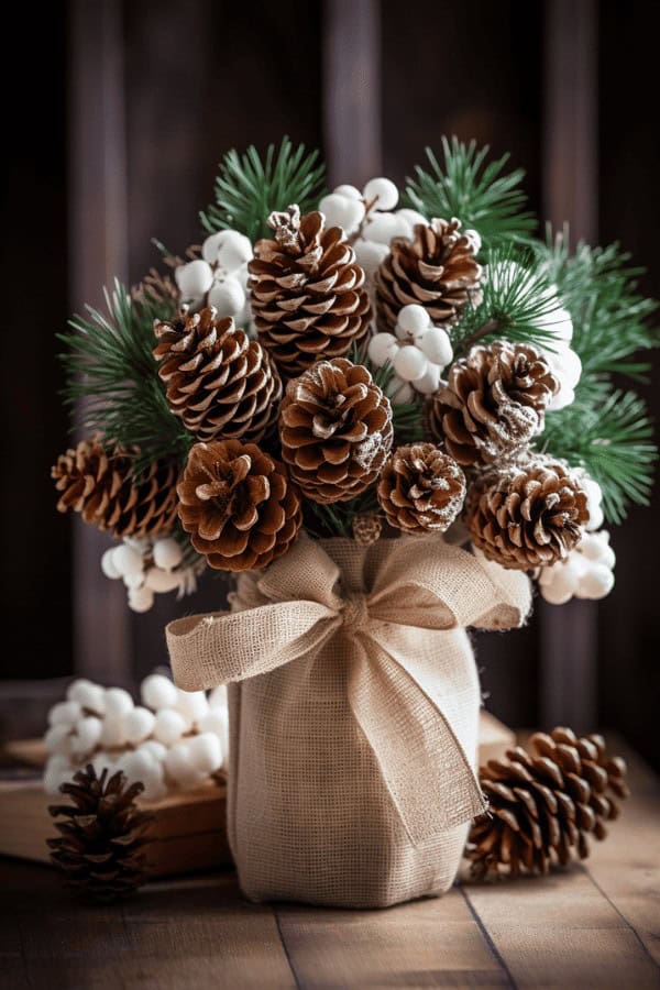 Burlap and Pinecone Bouquet