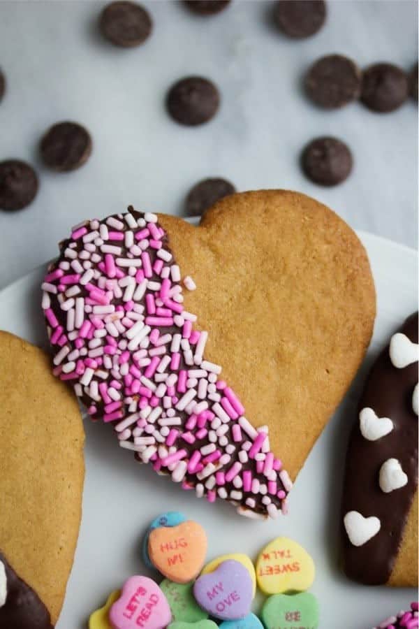 Chocolate-Dipped Peanut Butter Heart Cookies