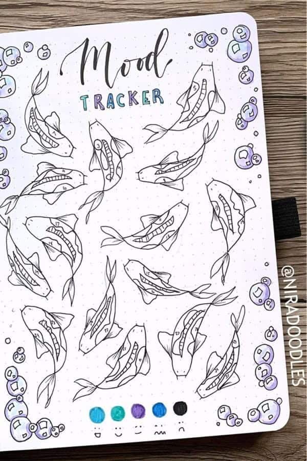 Mood Tracker With Koi Drawings