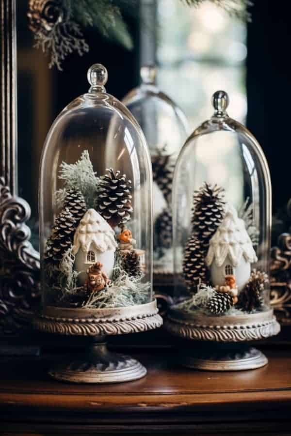 ANTIQUE ORNAMENTS IN CLOCHES