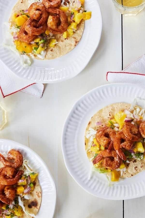 SPICY SHRIMP TACOS WITH MANGO SALSA