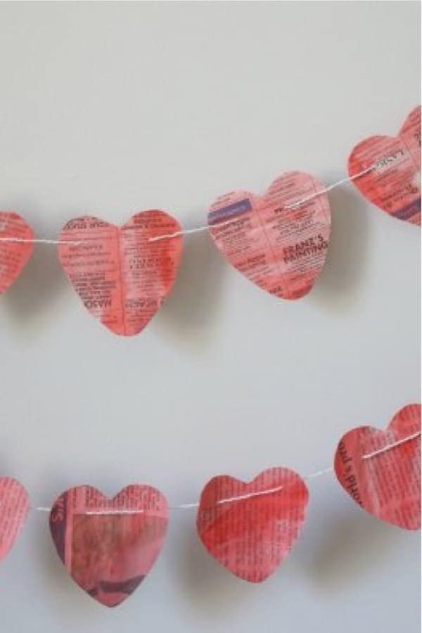 Newspaper Heart Garland for Valentine’s Day