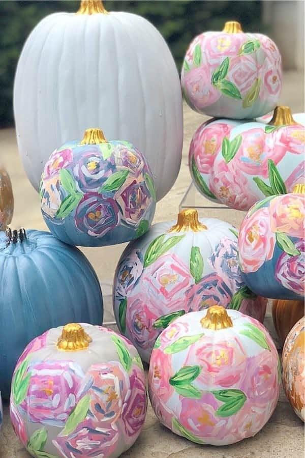 Pastel Flower Painted Pumpkins