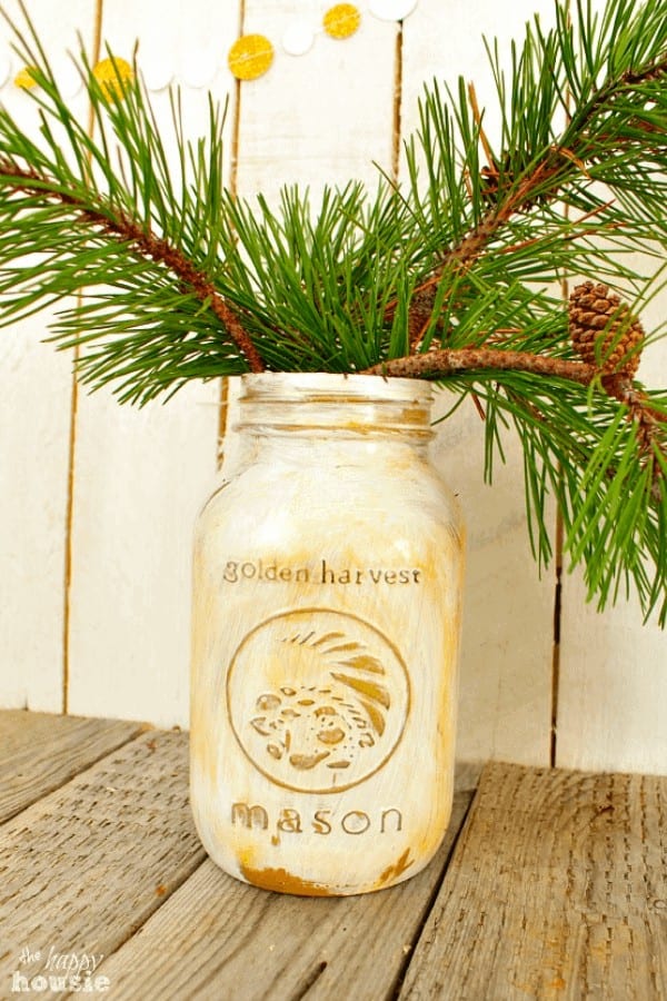 Distressed White & Gold Mason Jars