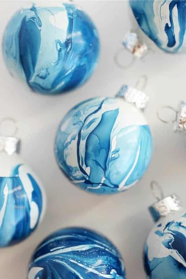 DIY Indigo Marbled Ornaments