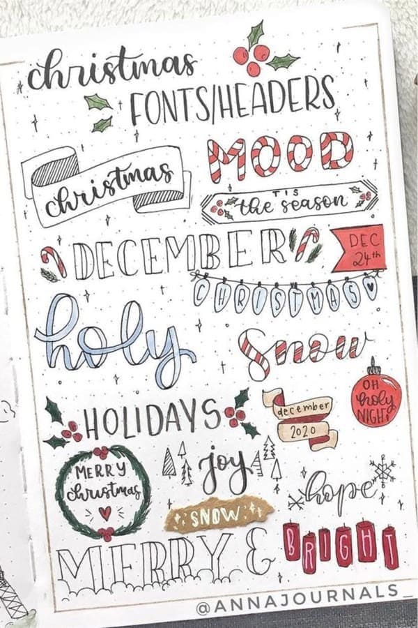 Christmas Themed Bullet Journal Fonts