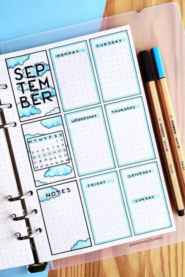 Blue September Weekly Spread