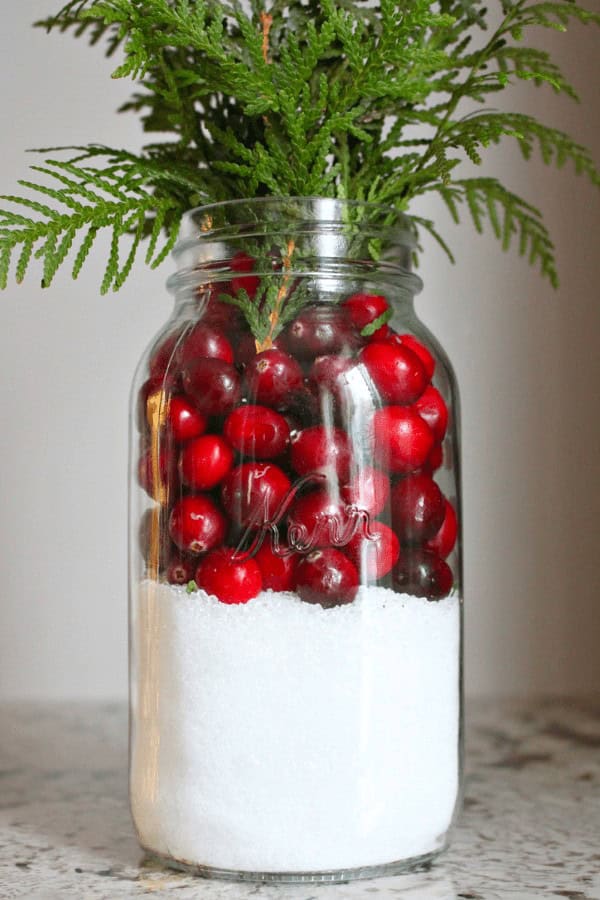 Cranberry Mason Jar Centerpiece