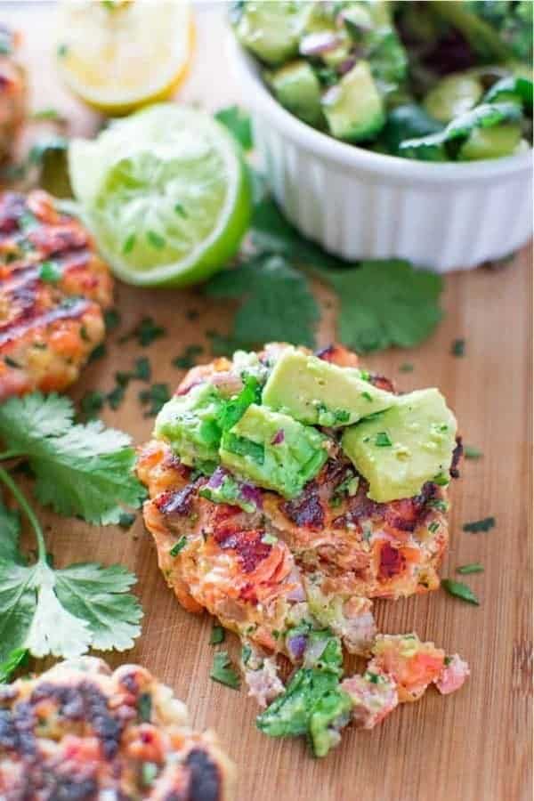 Salmon Burgers with Avocado Salsa