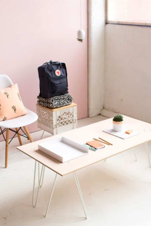 DIY Pink Washed Plywood Coffee Table