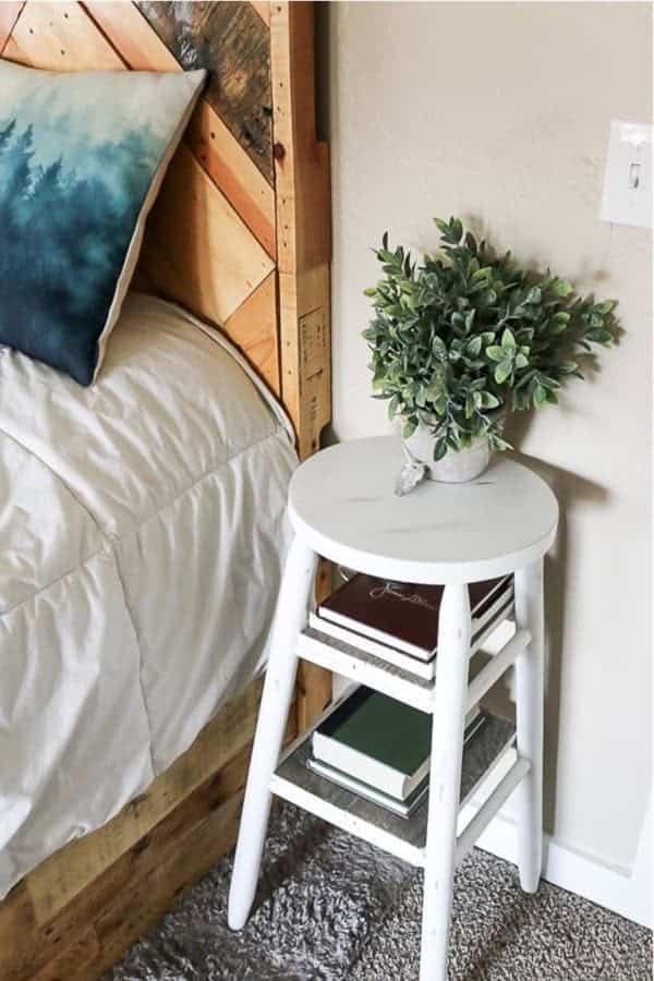 Old Bar Stool Into Narrow Bedside Table