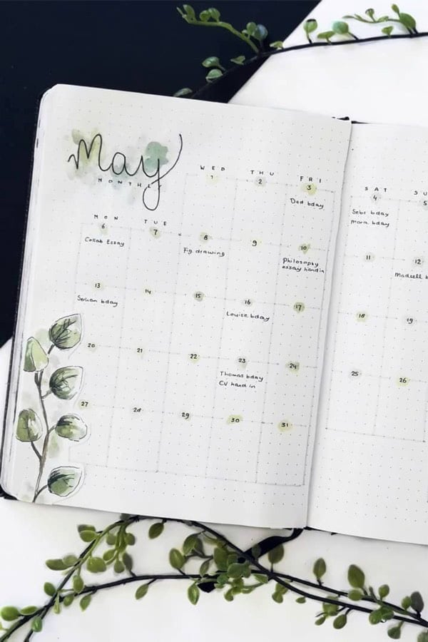 Green Watercolor Monthly