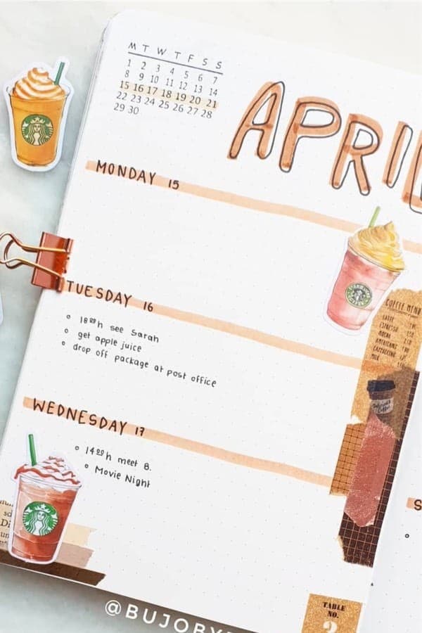 Weekly Spread With Starbucks Stickers