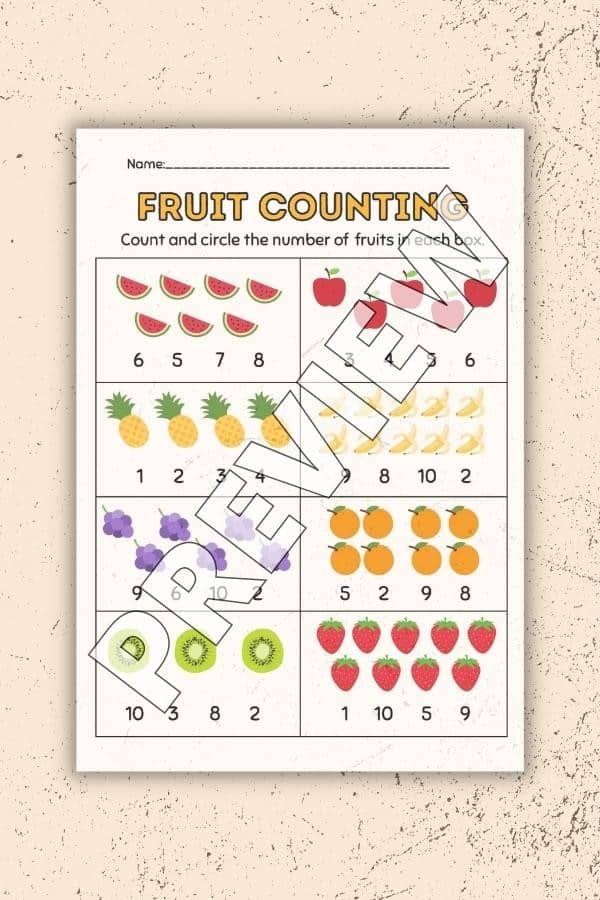 COUNTING FRUITS WORKSHEET KINDERGARTEN PRINTABLE