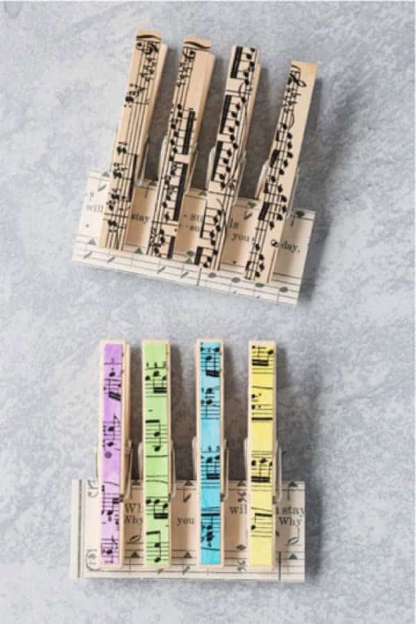 DIY Sheet Music Clothespin Magnets