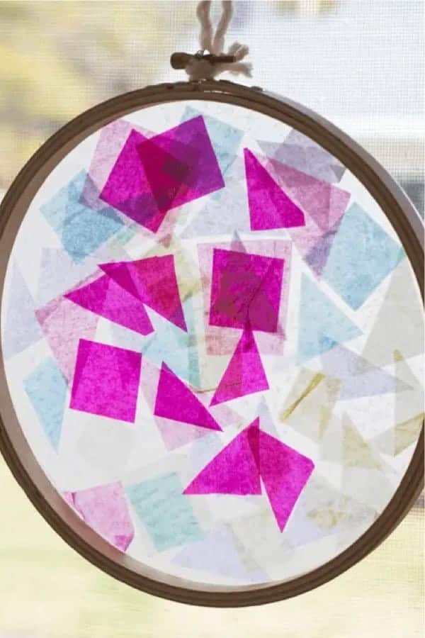 Tissue Paper Suncatchers in Embroidery Hoops