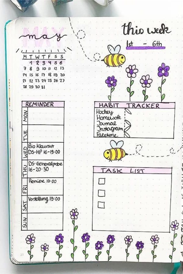 Purple Bee Bujo Spread