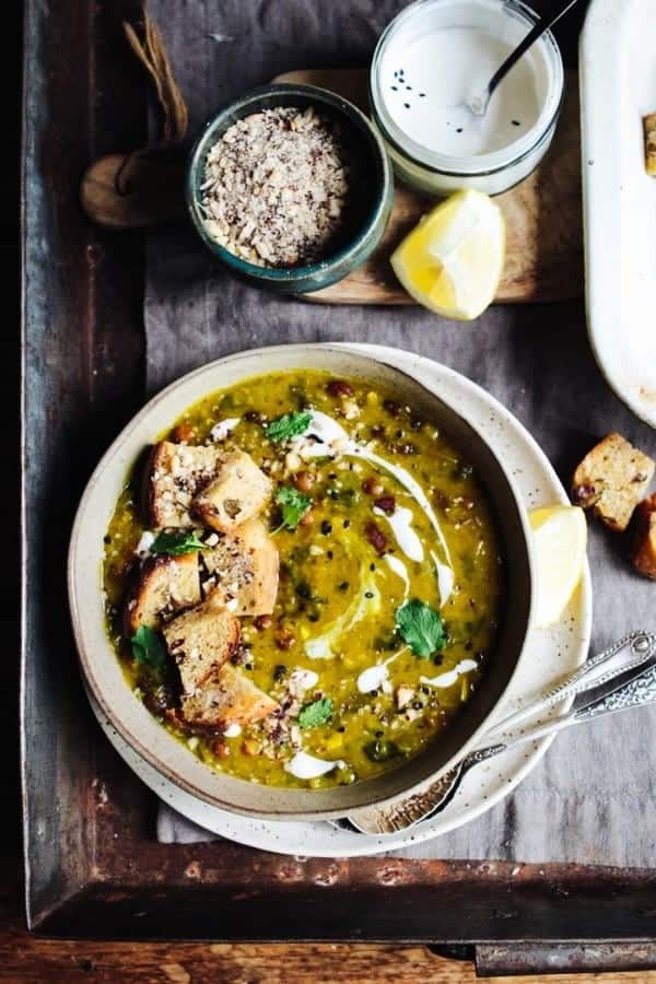 HERBY PERSIAN BEAN SOUP WITH CROUTONS