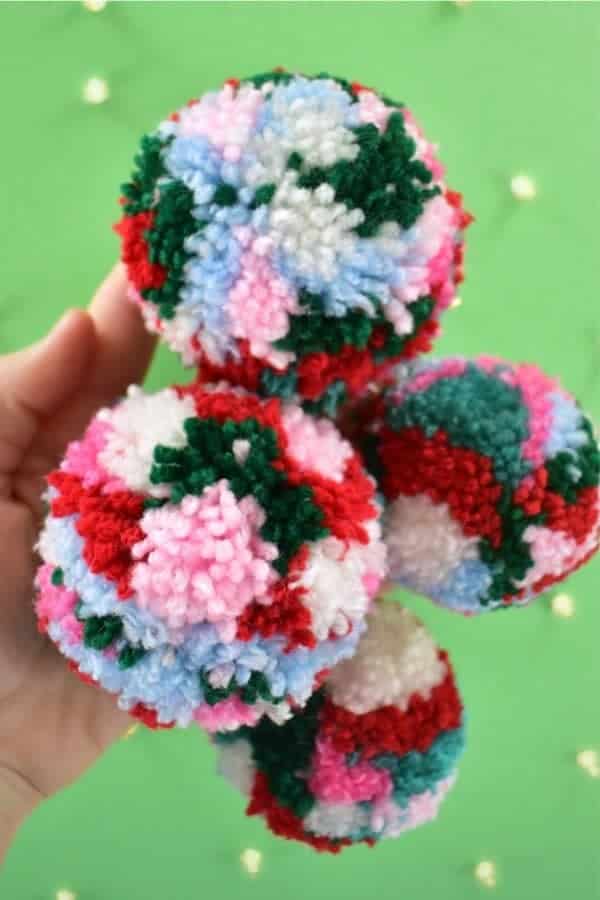 DIY Multicolored Pom Pom Ornaments