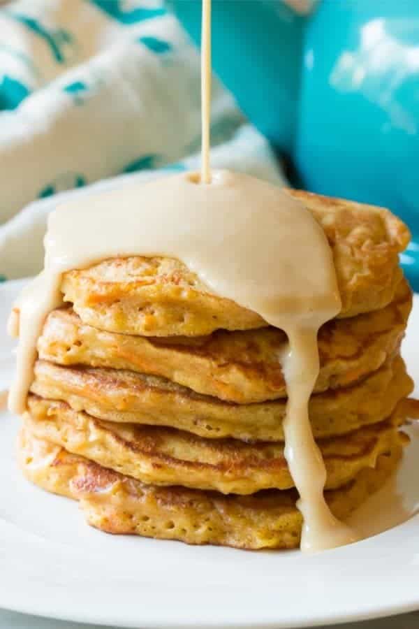 Easy Carrot Cake Pancakes with Cream Cheese Maple Syrup