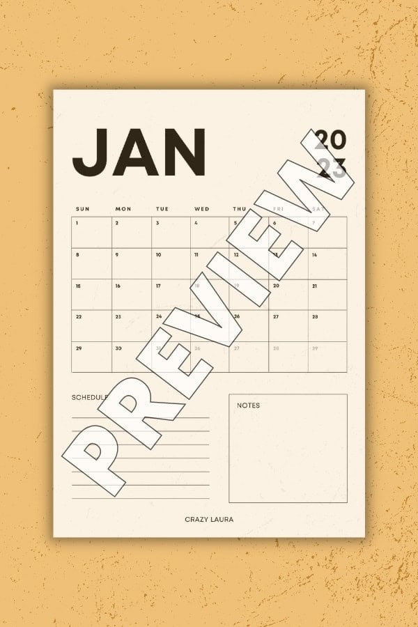 January Vertical Calendar