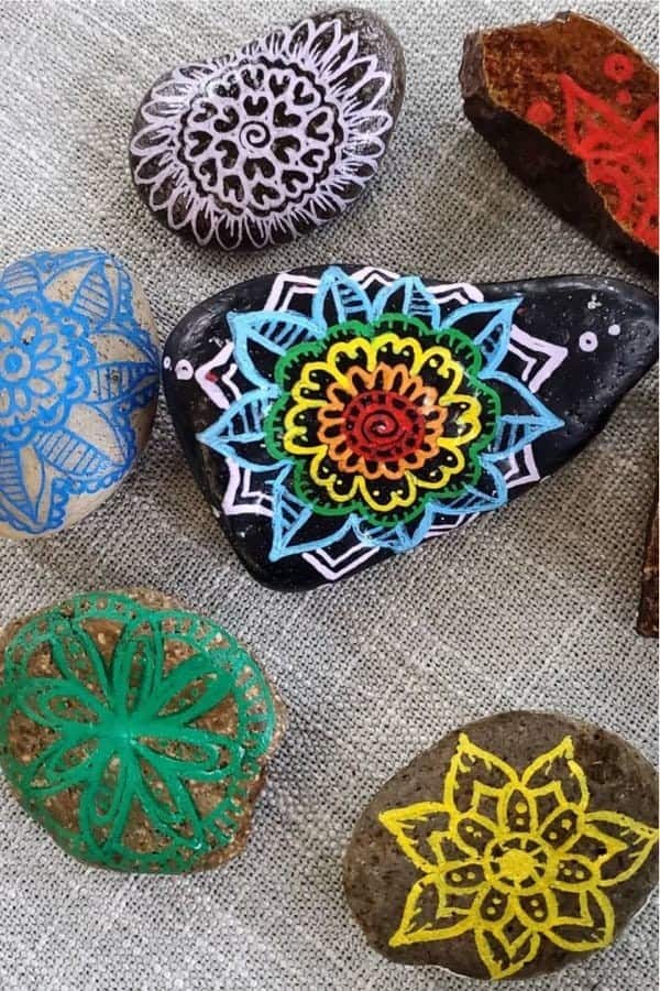 Geometric Flower Painted Rocks