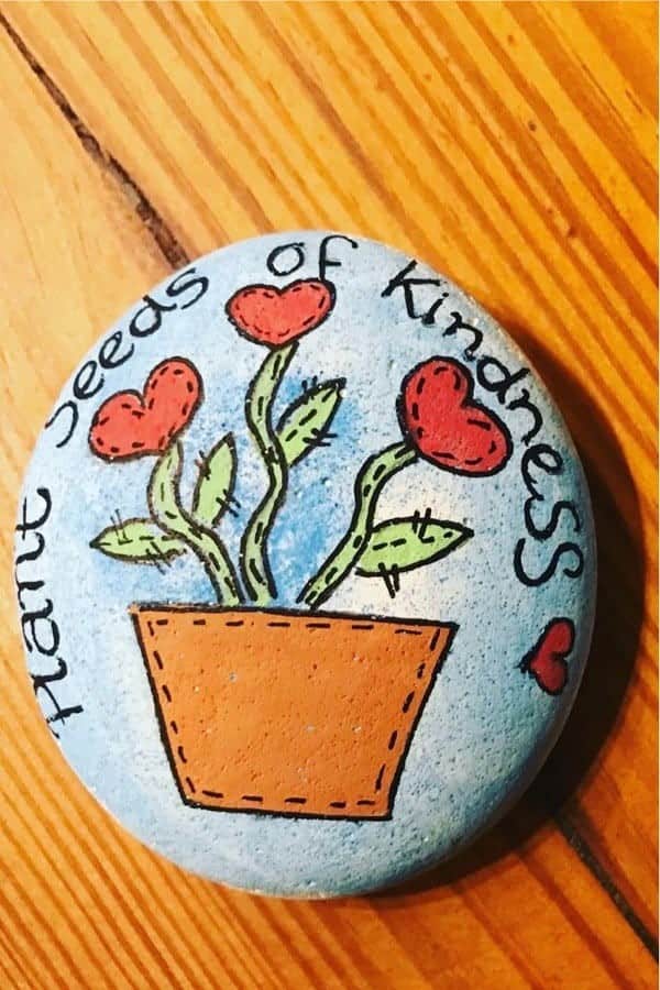 Heart Shaped Flower Painted Rock