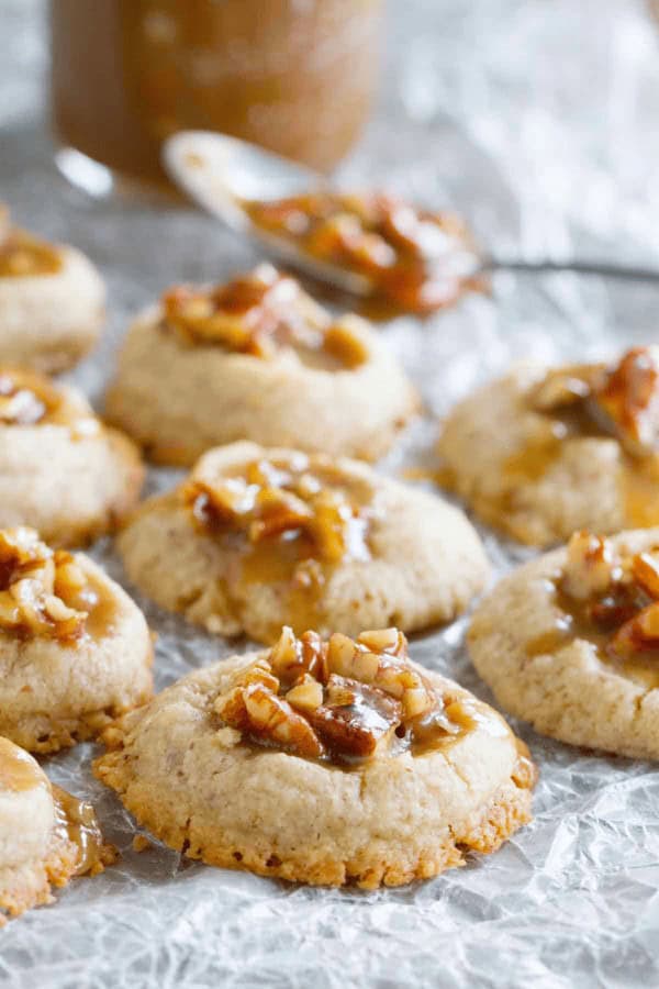 Pecan Praline Thumbprint Cookies