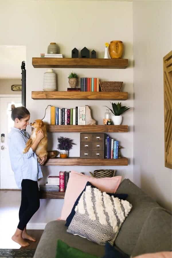 DIY Living Room Floating Shelves