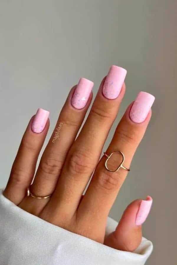 LIGHT PINK POLISH WITH GLITTER OMBRE NAILS