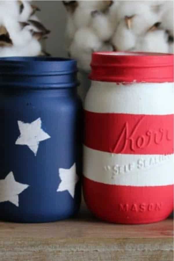 Painted American Flag Mason Jars