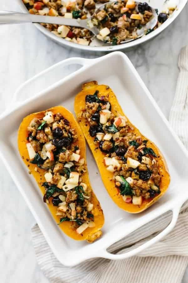 APPLE SAUSAGE STUFFED BUTTERNUT SQUASH