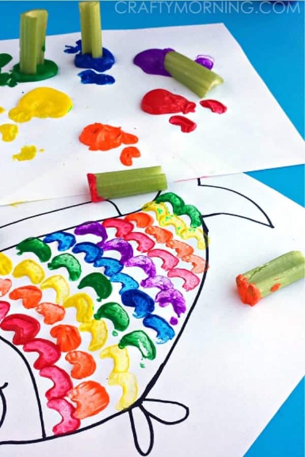 Celery Stamping Rainbow Fish Craft for Kids