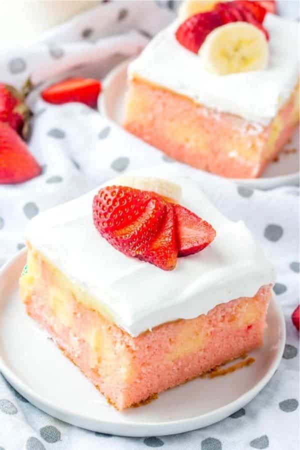 Strawberry Banana Poke Cake